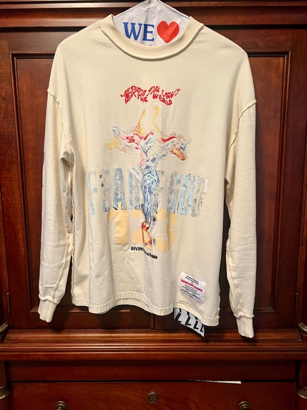 Fear of God x RRR 123 Graphic Long Sleeve Tee in Cream with Multicolor Print